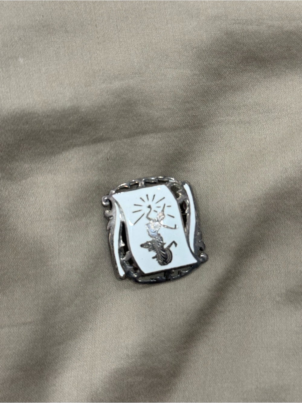 Sterling Silver White Enamel Vietnamese dancer brooch